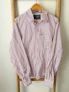 Abercrombie Fitch Red Stripe Button Up Shirt Mens Large Cotton Muscle Fit